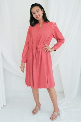 Dress Hamil Menyusui Kancing Polos Simple Joy - DRO 1009 Pink